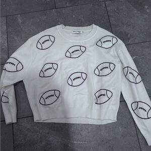 NWT Ring Street White Sweater with Maroon Football Pattery, size Small